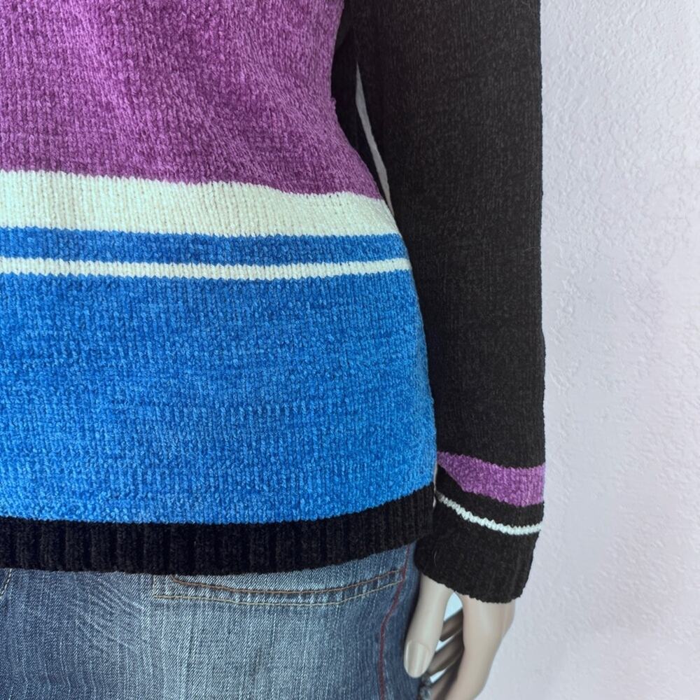 VIT 90s Chenille Color Block Sweater Purple Blue Geometric Knit Large Pop Art - Picture 4 of 6